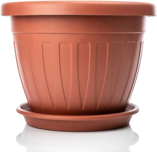 BigDean Blumentopf Rund mit Untersetzer aus Kunststoff in Terracotta, wetterfest und UV-beständig für Innen und Außen, Durchmesser: 50 cm - Bild 1