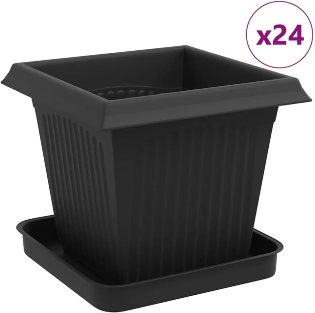 vidaXL Blumentöpfe aus Kunststoff, 24 Stück, Schwarz, quadratisch, B/T/H: 16 x 16 x 14 cm - Bild 1