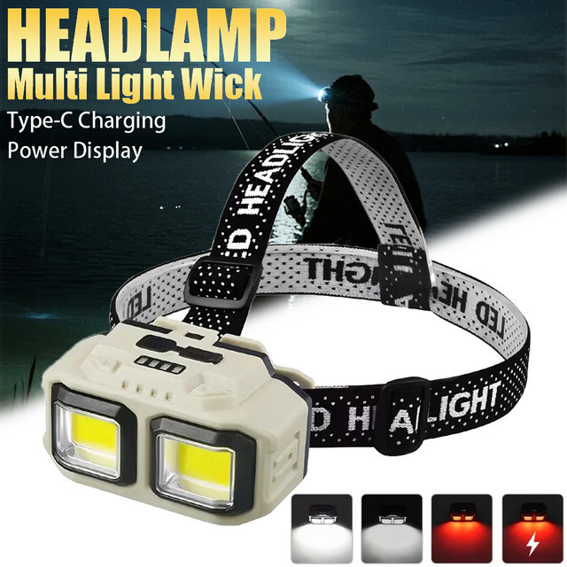 KDULIT LED-Stirnlampe mit COB-Technologie, USB-aufladbare wasserdichte Kopflampe in Weiß - Bild 1