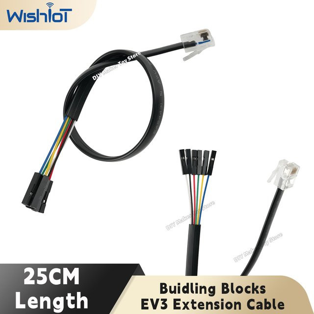 wishiot EV3-Verlängerungsleitung 6p6c in Schwarz, DuPont-Verbindungskabel mit Kristallkopf auf 6P-Buchse für Microbit Robot:Bit ev3/nxt, Länge: 25 cm - Bild 1