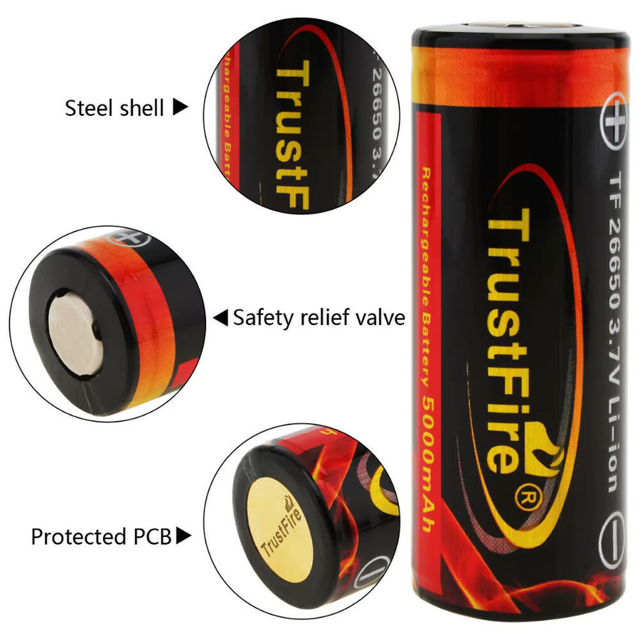 Trustfire 26650 Lithium-Ionen Akku wiederaufladbar 3,7V mit 5000mAh Kapazität für Taschenlampen - Bild 2