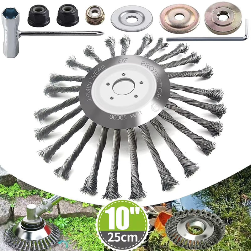Universal Knoten-Stahldraht-Radkopf für Freischneider mit gerader Welle, Unkrautbürsten-Zubehör aus Edelstahl, Silber - Bild 4