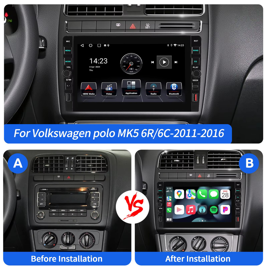 MOPECT Android 15 Autoradio für Volkswagen Polo 6R 6C 2009-2017 mit 8 Zoll Touchscreen, 6GB RAM + 128GB Speicher, CarPlay, Bluetooth, GPS, 4G, DAB und AHD in Schwarz - Bild 3