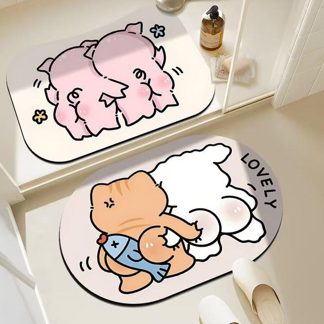 Zweiteiliges Cartoon-Badezimmer-Set aus Polyester, schnelltrocknend und rutschfest, Mehrfarbig, B/T: 40 x 60 cm, Dicke: 2,5 mm - Bild 1