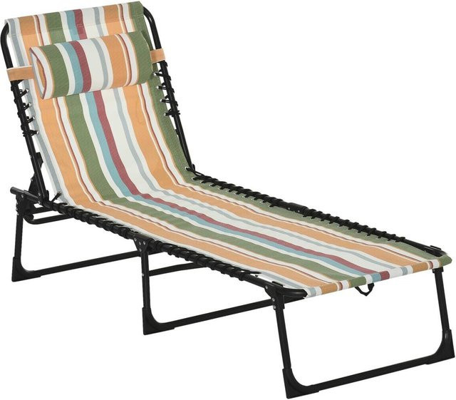 Outsunny Sonnenliege gestreift in Mehrfarbig mit verstellbarer Kopfstütze und Textilene-Bezug aus pulverbeschichtetem Stahl, B/H/L: 58 x 30 x 189 cm - Bild 1