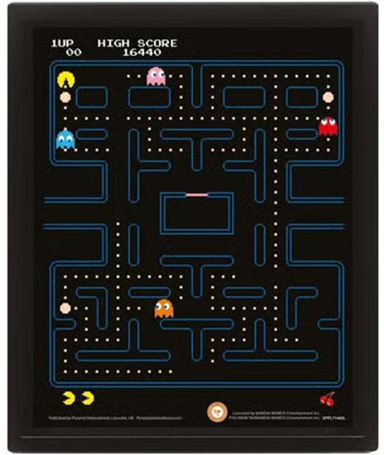Pac-Man Labyrinth 3D Lenticular Gerahmtes Poster von Pertemba Home & Kitchen Equipment, Schwarz, B: 23,5 cm, H: 28,7 cm - Bild 1