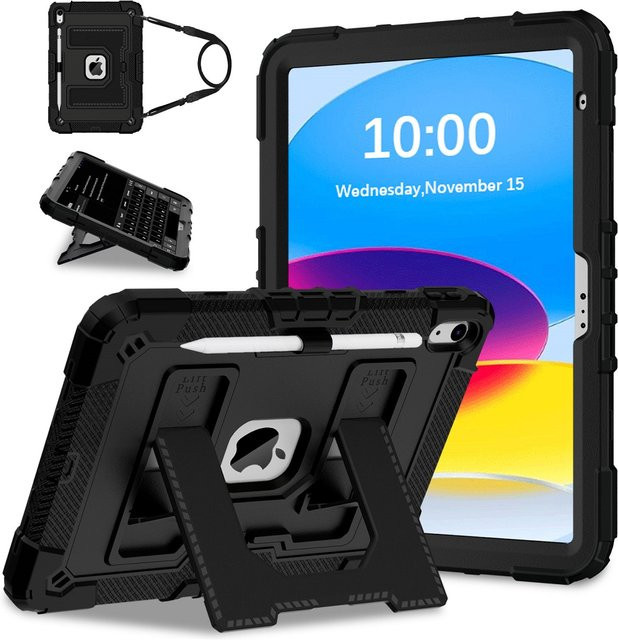 Cnaouey Tablet-Hülle für iPad 10., 11., 12. Generation, Air 5, Air 11, Air 13, Mini 7, 6 sowie iPad 10.2, 9., 8., 7. Generation mit Standfunktion in Schwarz - Bild 1