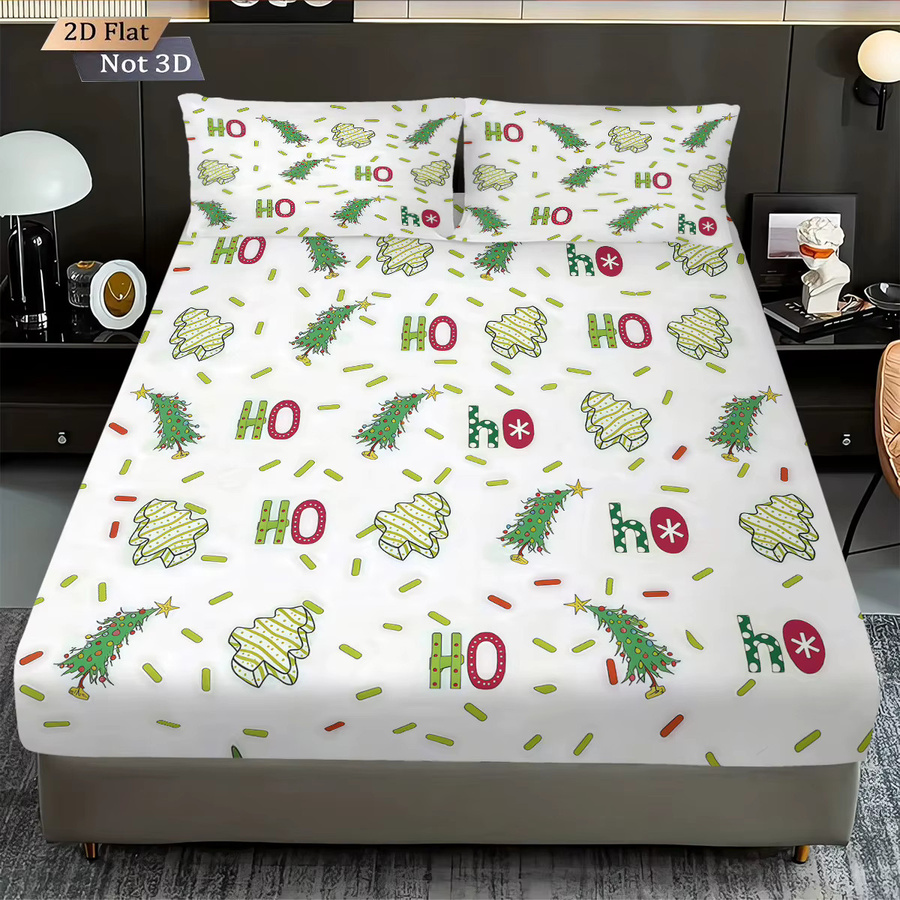 3-teiliges Bettwäsche-Set mit Cartoon-Weihnachtsbaum-Print, Weiß, bestehend aus Bettdecke, Kissenbezug und Spannbettlaken, B/T/H: 90 x 190 cm - Bild 2