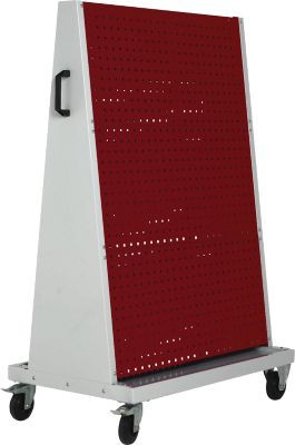 Bott mobiles Lochplatten-System Perfo Rack Plus mit 6 Lochplatten, Bodenwanne und Schiebegriff, Stahl, lichtgrau/purpurrot, B: 100 cm, T: 65 cm, H: 160 cm - Bild 1