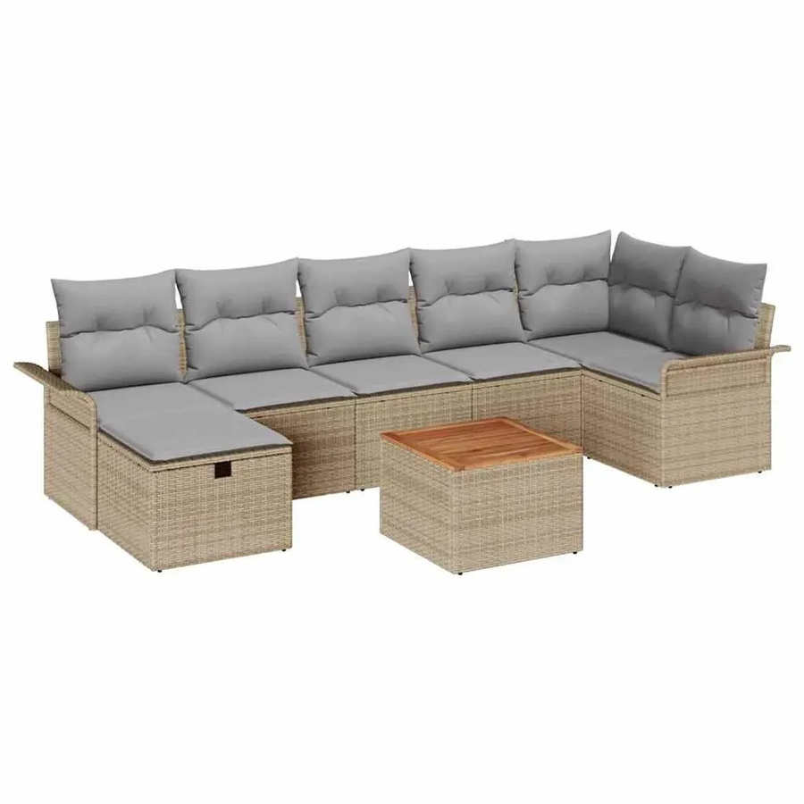 vidaXL Garten-Sofa-Set aus Poly-Rattan in Beige, 8-teiliges L-Shape Lounge-Set mit Kissen, Ottoman und Couchtisch inklusive integriertem Kissen-Stauraum - Bild 2