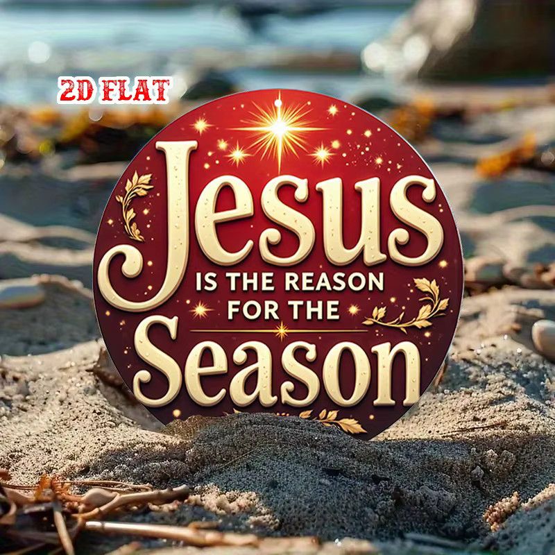 Potdemiel Vintage Christliche Metall-Wanddekoration Jesus ist der Reason für die Saison Schild in Rot mit goldenem Schriftzug - Bild 4