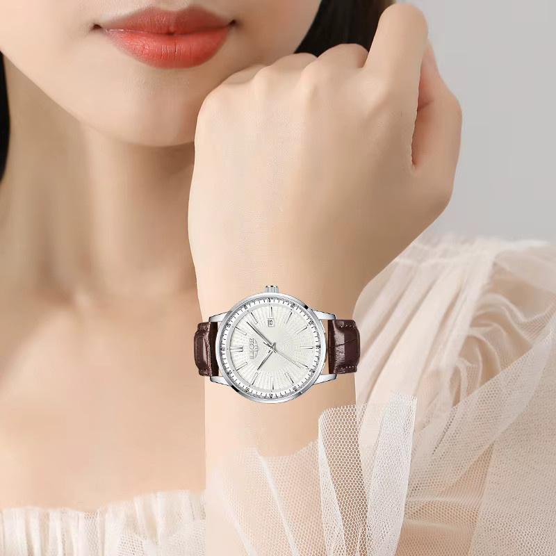 LIGE Armbanduhr Quarz, Leder, Weiß, Damen - Bild 2