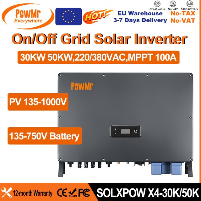 PowMr Hybrid-Solarwechselrichter 30 kW Dreiphasen On/Off-Grid Energiespeichermaschine IP65 Grau - Bild 1