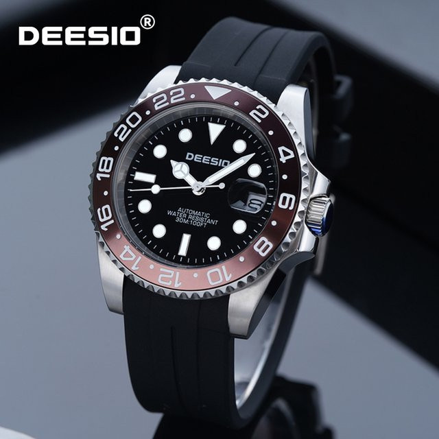 Deesio Armbanduhr Automatik, Edelstahl, 41 mm, Herren, Schwarz, Silber - Bild 1