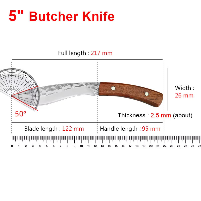 InLeung Handgeschmiedetes Grillmesser aus Edelstahl in Silber mit Holzgriff und Schutzhülle - Bild 2