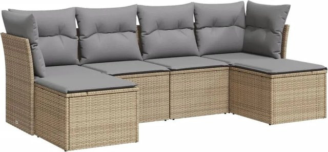 vidaXL 6-tlg Garten-Sofagarnitur aus Poly Rattan in Beige mit Kissen und Metallgestell - Bild 1