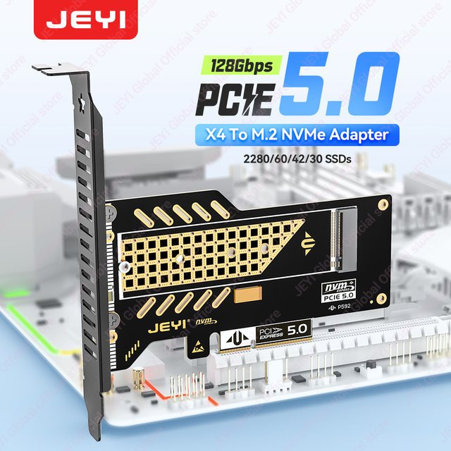 JEYI M.2 NVMe zu PCIe 5.0 X4 Adapterkarte in Schwarz mit Dual-Dir Bandbreite und Tantal-Kondensator, rückwärtskompatibel mit PCIe 4.0/3.0 - Bild 1