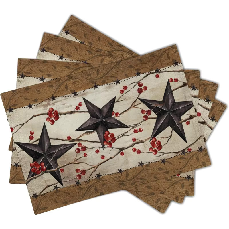 VIKAMA 4-teiliges Tischset im Western-Stil aus Leinen mit Sternen in Multicolour - Bild 2