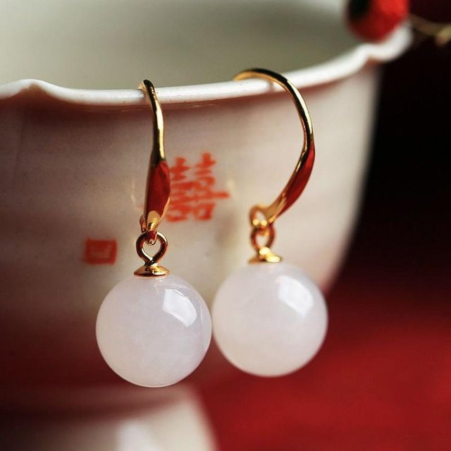 YIRAN Jewelry Ohrringe, weiße Jade, Damen - Bild 1