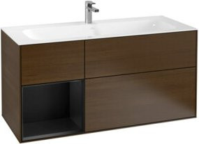 V&B Waschtischunterschrank Finion mit Wandbeleuchtung, Blau lackiert und Walnuss, B: 119,6 cm, T: 49,8 cm - Bild 1