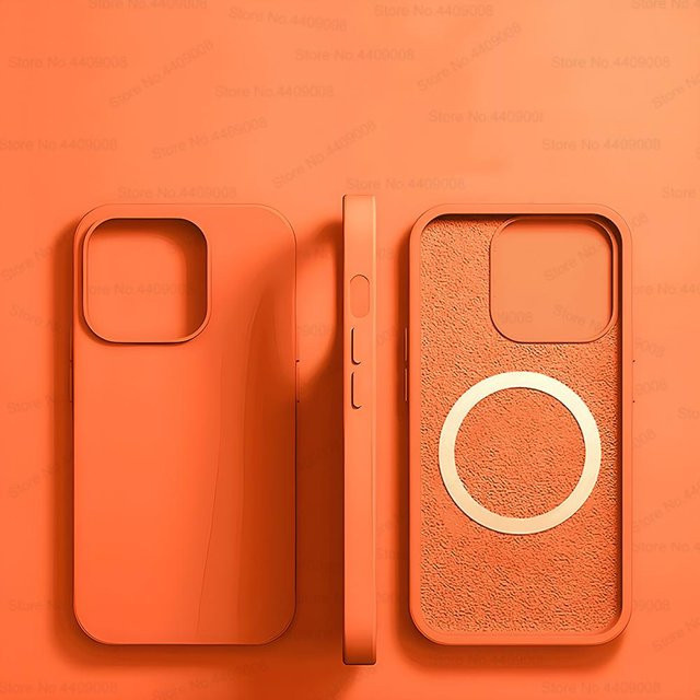 Original Flüssigsilikon-Magnethülle für Apple iPhone 11 12 13 14 15 Pro Max Plus mit MagSafe Kompatibilität in Orange - Bild 1