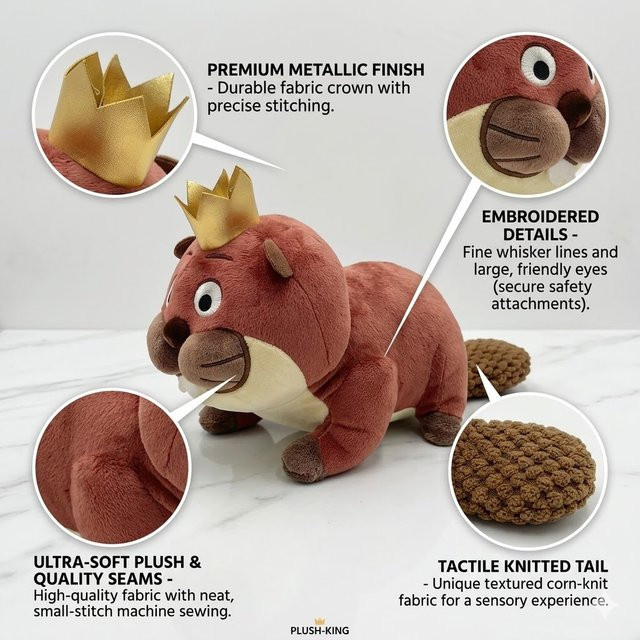 PLUSH-KING Krone Otter Plüschtier, mit Maisschuppen-Sensorikschwanz & Bestickten Details - Bild 1