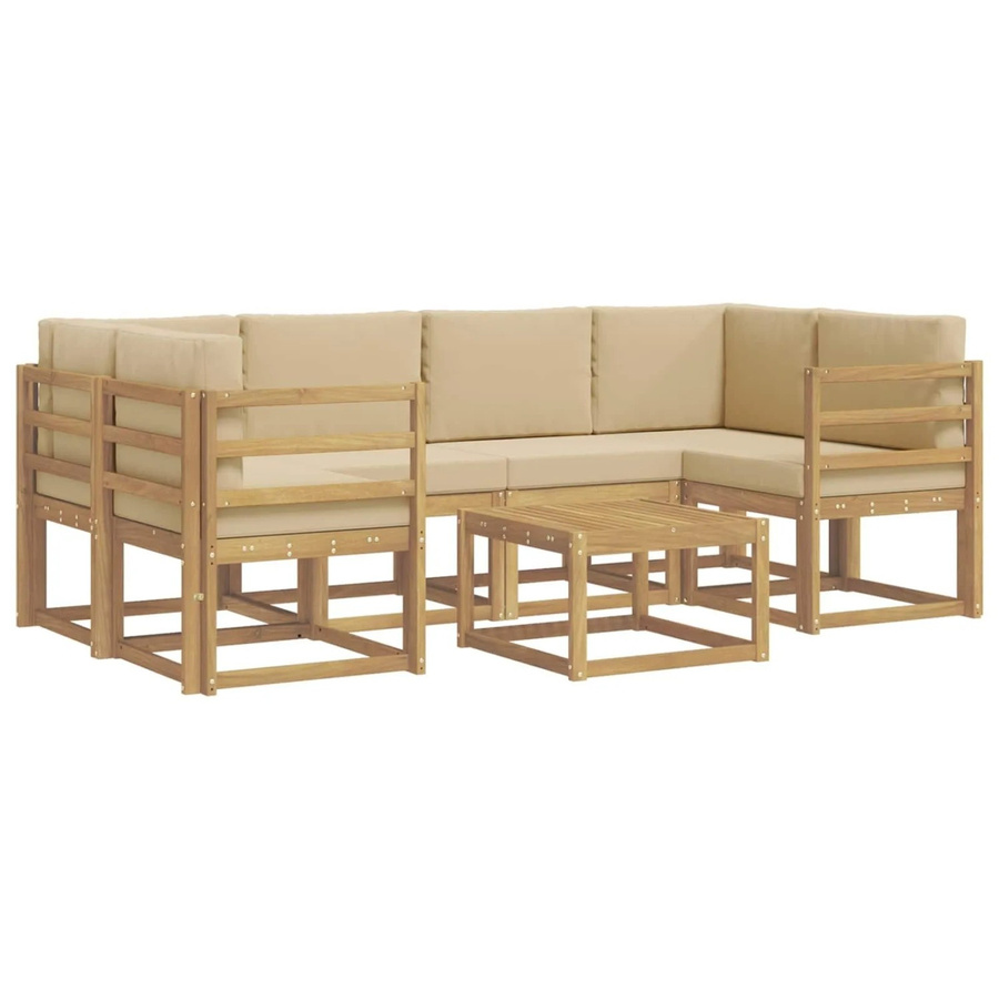 vidaXL Outdoor-Sofagarnitur aus Akazienholz in L-Form mit Kissen und Couchtisch, 7-teiliges Set, Weiß und Beige - Bild 2