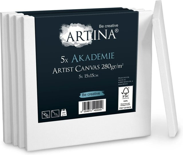 Artina Keilrahmen Leinwand Akademie Set, Farbe: Weiß, 5er Set, B/H: 15 x 15 cm - Bild 1