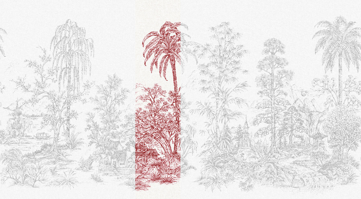 Jannelli & Volpi Mural Mandalay White Red Panel 4 Florales Wandbild in Weiß und Rot im Orientalischen Design - Bild 1