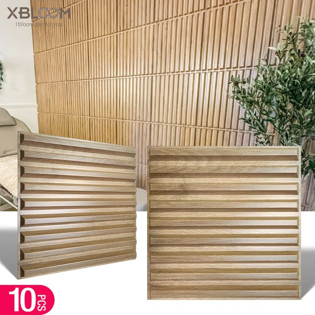XBLOOM 10 Stück 3D-Wandpaneele in Holzoptik mit Diamant-Design, geometrische Wandaufkleber für Wohnzimmer und Badezimmer, Farben: Weiß und Braun, B/H: 30 x 30 cm - Bild 1