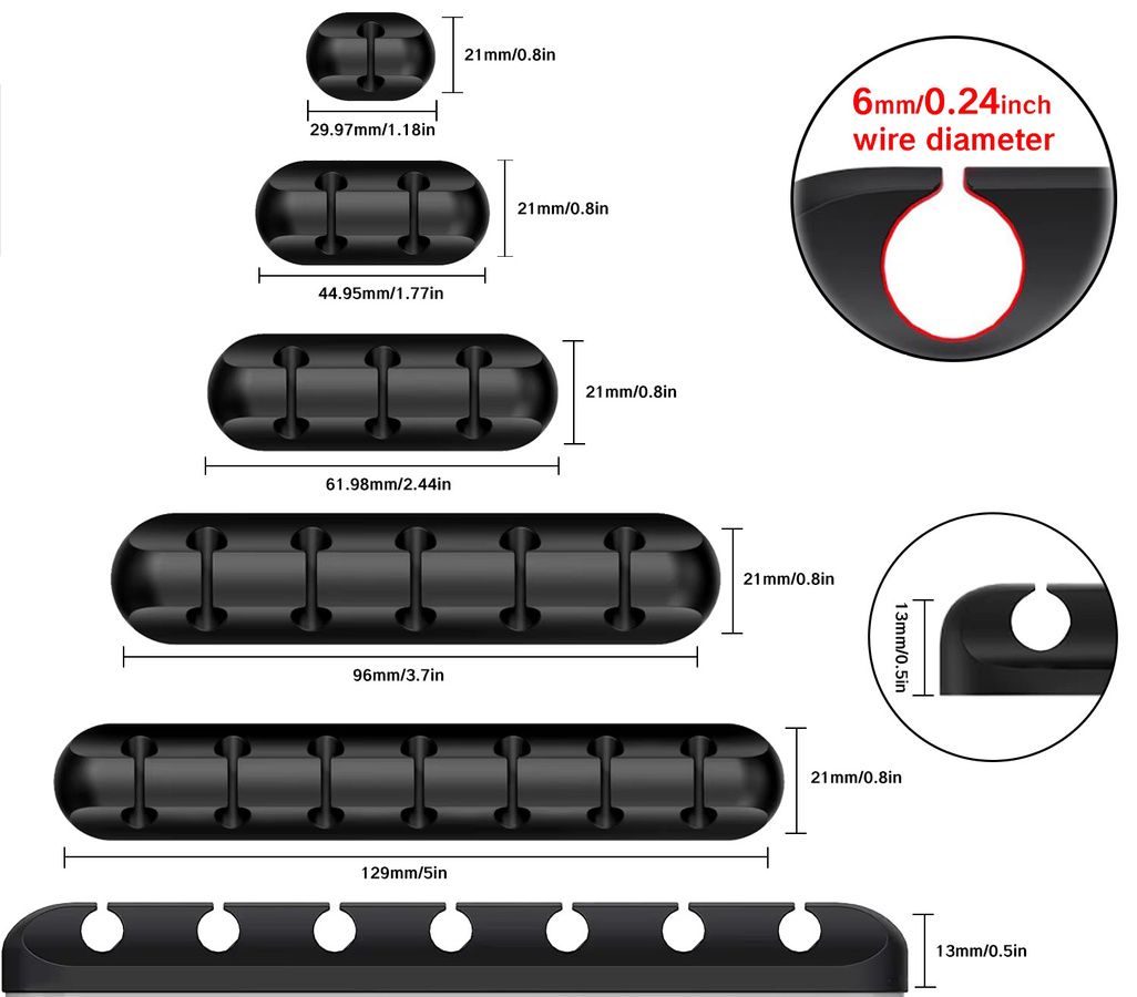 UMUST Silikon Kabelhalter-Clips in Schwarz für Schreibtisch, Auto und Heimbüro - Bild 3