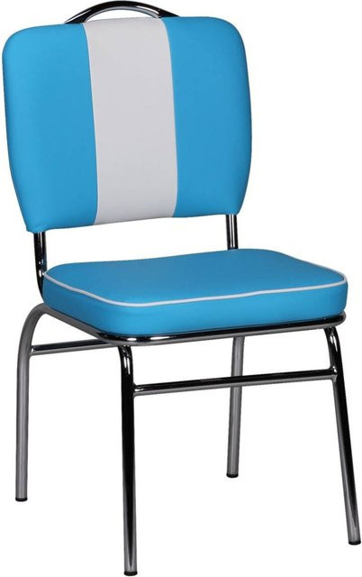 Wohnling Stuhl im Vintage-Design aus Kunstleder und verchromtem Metall in Blau und Weiß, B/H/T: 47 x 90 x 45 cm - Bild 1