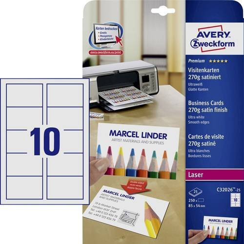 Avery Zweckform Visitenkarten Premium Weiß, 85 x 54 mm, 270 g/m² - Bild 1