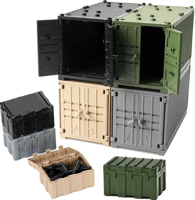 Decool Militärszenen-Container Waffenaufbewahrungsbox Bausteine Set mit Armeesoldaten Figuren in Grau und Multicolour für MOC WW2 Spielzeug - Bild 1