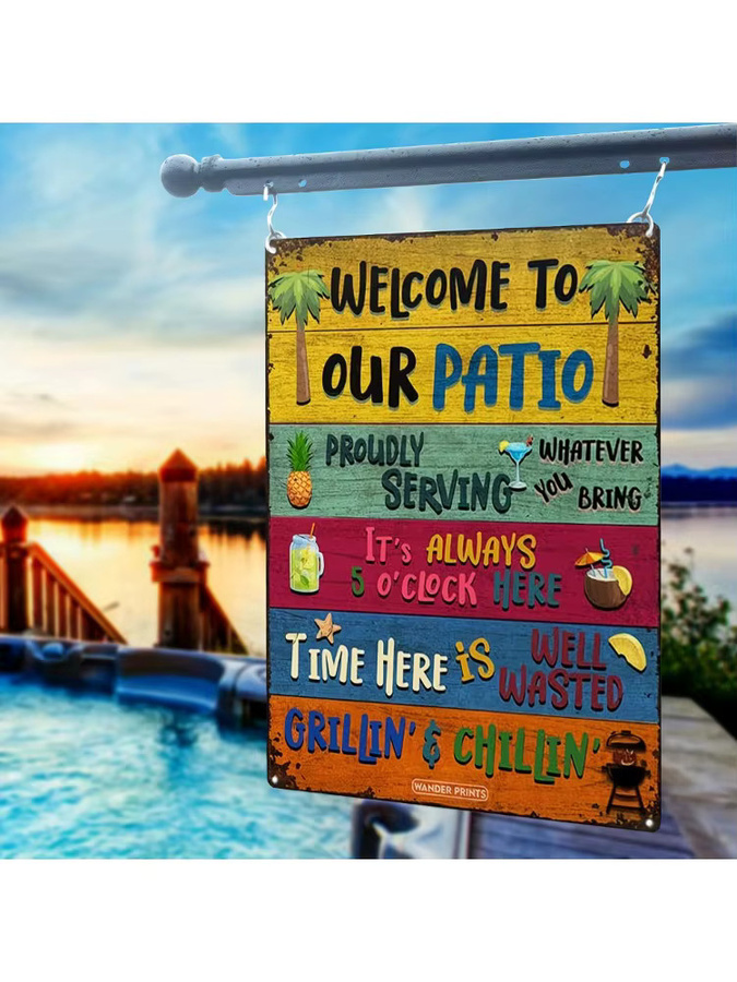 CIFBUY Outdoor-Wandkunst aus Metall im rustikalen Design, bunte Sommerdekoration für Terrasse und Pool, rechteckiges Wandschild mit Typografie, B/H/T: 30 x 20 x 2 cm - Bild 5