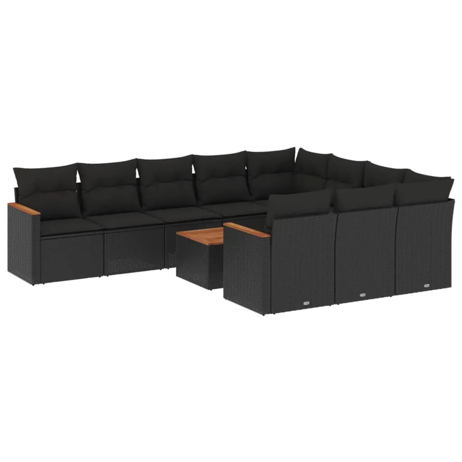 vidaXL 11-teilige Garten-Sofagarnitur aus Poly-Rattan und Akazienholz in Schwarz mit Kissen - Bild 2