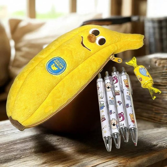 JETTING Bananen-Federmäppchen aus Plüsch in Gelb als kreative Schreibwaren-Tasche - Bild 1