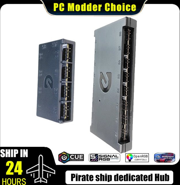 DeepRGB Asynchroner Steuerungshub E8/U16 5V 3Pin ARGB Verteiler in Schwarz kompatibel mit SignalRGB, OpenRGB und DRGB-Link - Bild 1