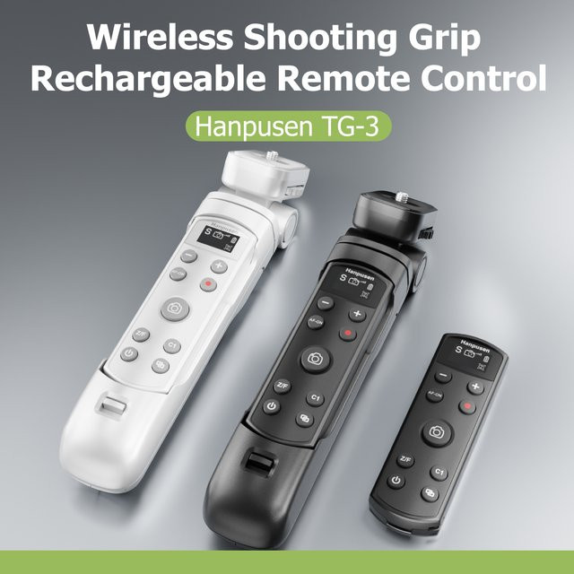 hanpusen TG-3 Wireless Vlog Shooting Grip Stativfernbedienung mit OLED-Display und Bluetooth für Fujifilm, Canon, Nikon und Sony Kameras in Schwarz oder Weiß - Bild 1