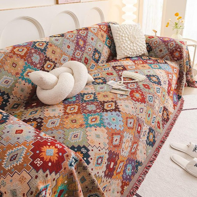 Böhmisches Sofatuch im Norwegian Ethnic Design aus Chenille, Mehrfarbig, B/H: 180 x 260 cm - Bild 1