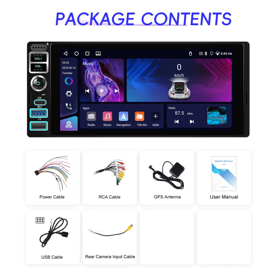 Podofo Carplay und Android Auto Multimedia Player mit 6,9 Zoll Display, GPS, WIFI und AI Sprachsteuerung, 4 GB RAM + 64 GB Speicher, Schwarz - Bild 5