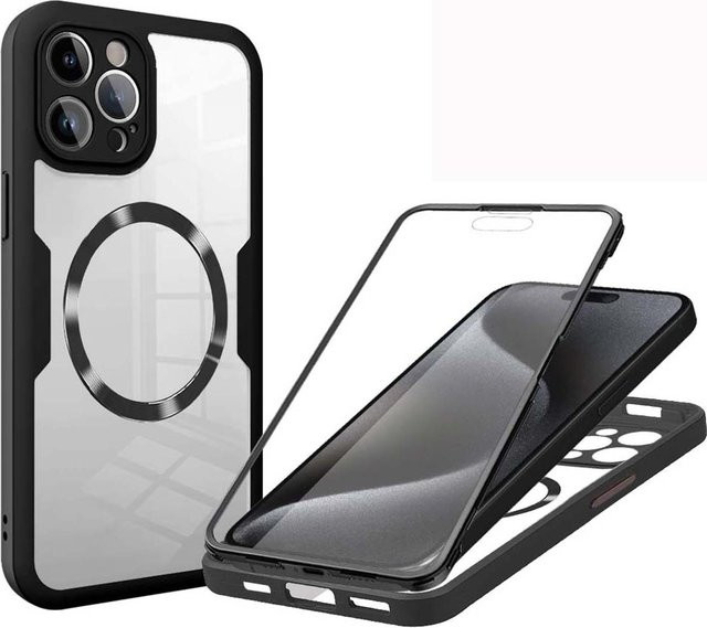 Transparente magnetische Schutzhülle mit 360-Grad-Vollschutz und Bildschirmschutz für Apple iPhone, Farbe: Transparent/Lila - Bild 1