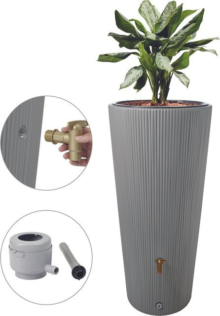 VASO 2in1 DECOR Regenspeicher mit Anschlussset und Auslaufhahn, 220 Liter, zinkgrau - Bild 1