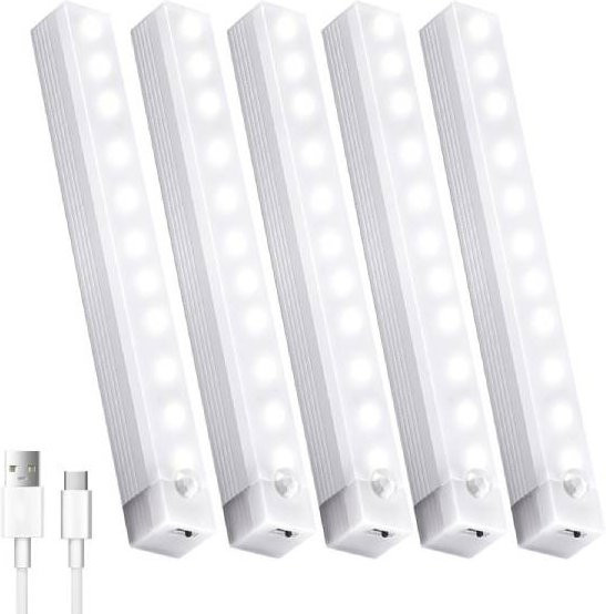SHIJIN Light LED Unterschrankleuchten mit Bewegungsmelder, magnetisch und wiederaufladbar, warmweiß, Farbe: Weiß, Länge: 20,3 cm, 8er-Pack - Bild 1