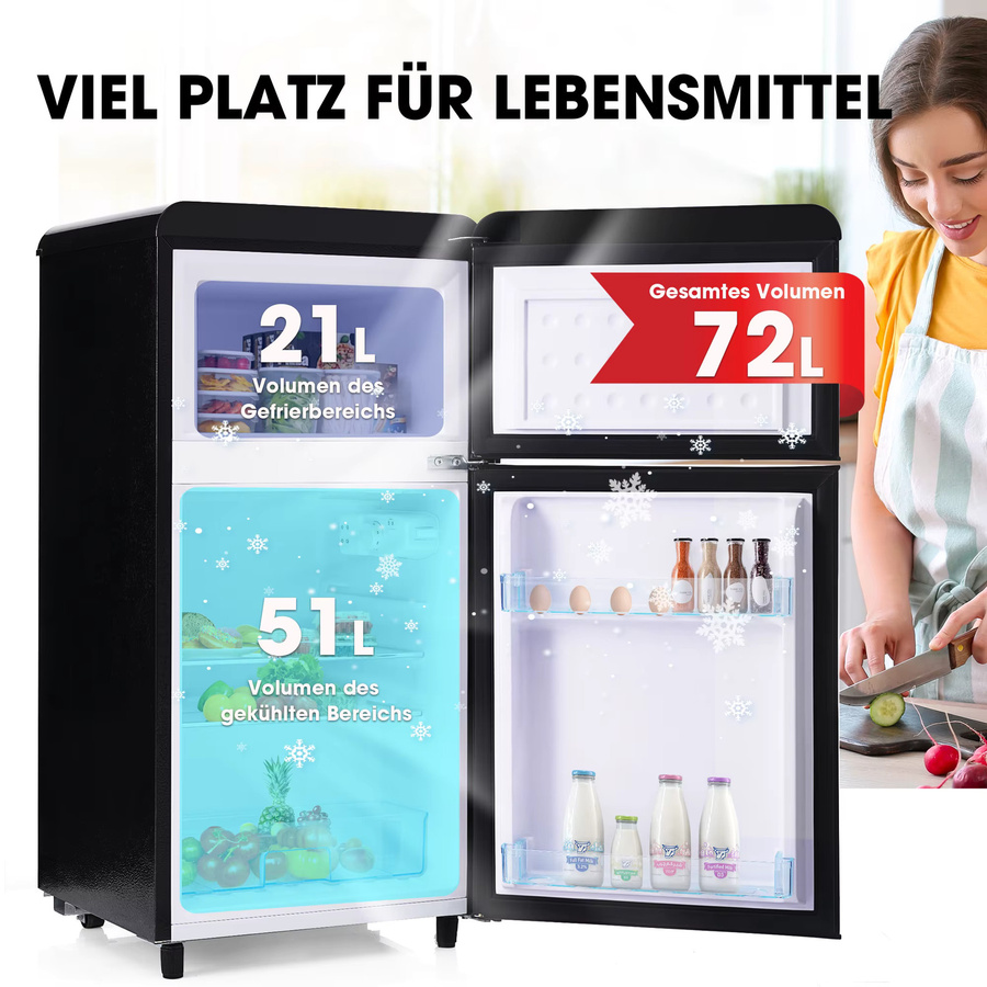 Rbefeuly Mini-Kühlschrank in Schwarz mit 72 Liter Gesamtvolumen und 21 Liter Gefrierfach - Bild 2