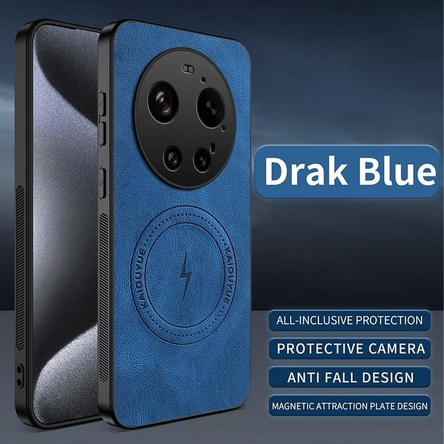 Magnetische Lederstruktur Handyhülle für Xiaomi 17 Ultra mit kabellosem Laden, stoßfest, erhältlich in Schwarz, Blau, Grau und Braun - Bild 1