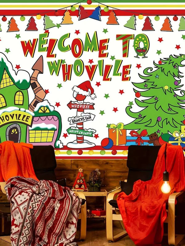 Weihnachtshintergrund Whoville in Weiß als rechteckige Textil-Dekoration - Bild 6