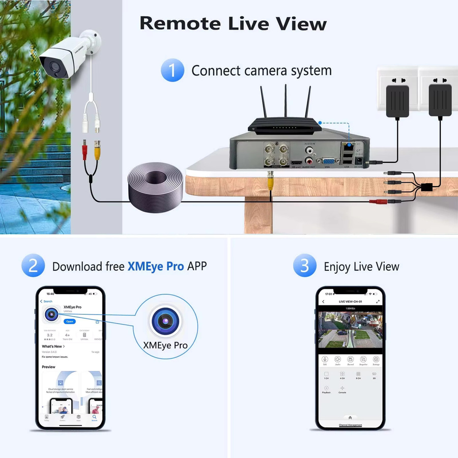 SIMICAM Videoüberwachungsset mit 4CH DVR und 2 wasserdichten Metall-CCTV-Kameras in Weiß, HD 1080P/720P mit Nachtsicht - Bild 4