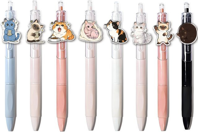 Star Cat Kugelschreiber Set mit weißem Katzenmotiv, bunte Tinte, 8 oder 16 Stück, kreatives Schreibwaren-Set für Schule und Büro - Bild 1