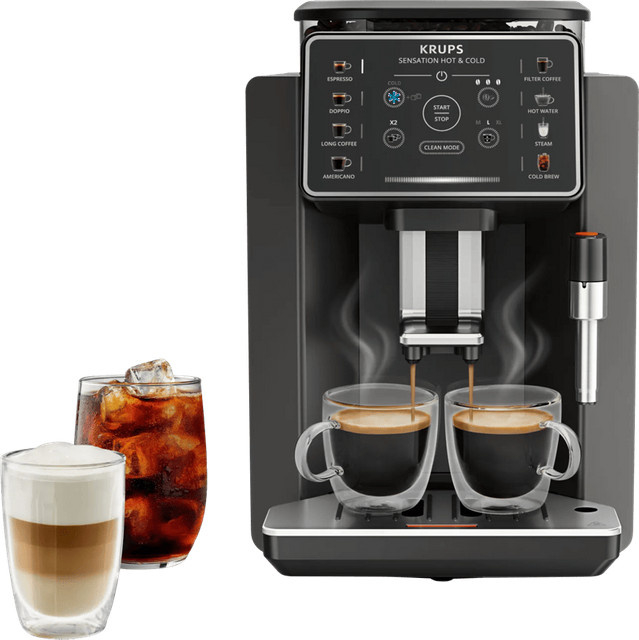 Krups Sensation Hot & Cold EA913H Kaffemaschine in Schwarz mit Touch-Display, Cold Brew Funktion und Dampflanze - Bild 1